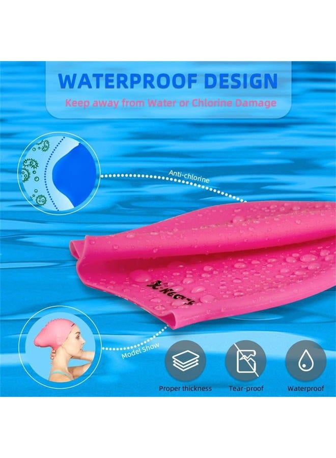 Keary 2 Pack Updated Silicone Swim Cap for Long Hair Women Girl Waterproof Bathing Pool Swimming Cap Cover Ears to Keep Your Hair Dry, 3D Soft Stretchable Durable and Anti-Slip, Easy to Put On a - Image 5