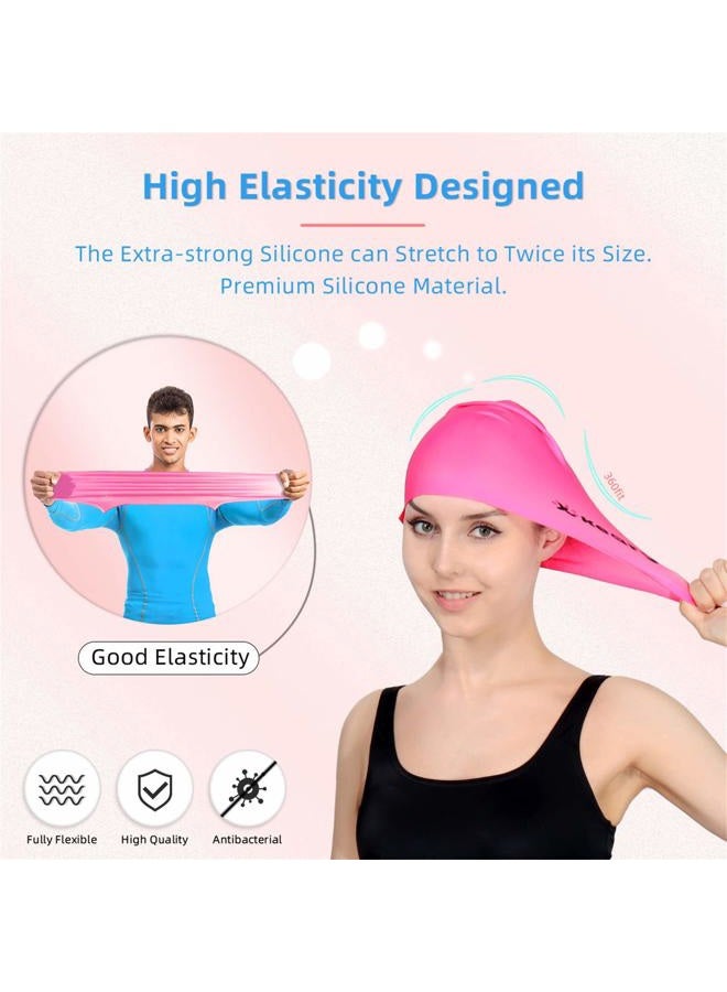 Keary 2 Pack Updated Silicone Swim Cap for Long Hair Women Girl Waterproof Bathing Pool Swimming Cap Cover Ears to Keep Your Hair Dry, 3D Soft Stretchable Durable and Anti-Slip, Easy to Put On a - Image 3