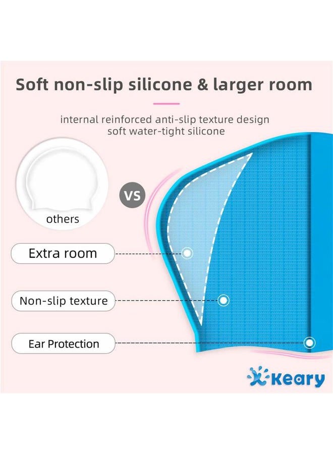 Keary 2 Pack Updated Silicone Swim Cap for Long Hair Women Girl Waterproof Bathing Pool Swimming Cap Cover Ears to Keep Your Hair Dry, 3D Soft Stretchable Durable and Anti-Slip, Easy to Put On a - Image 4