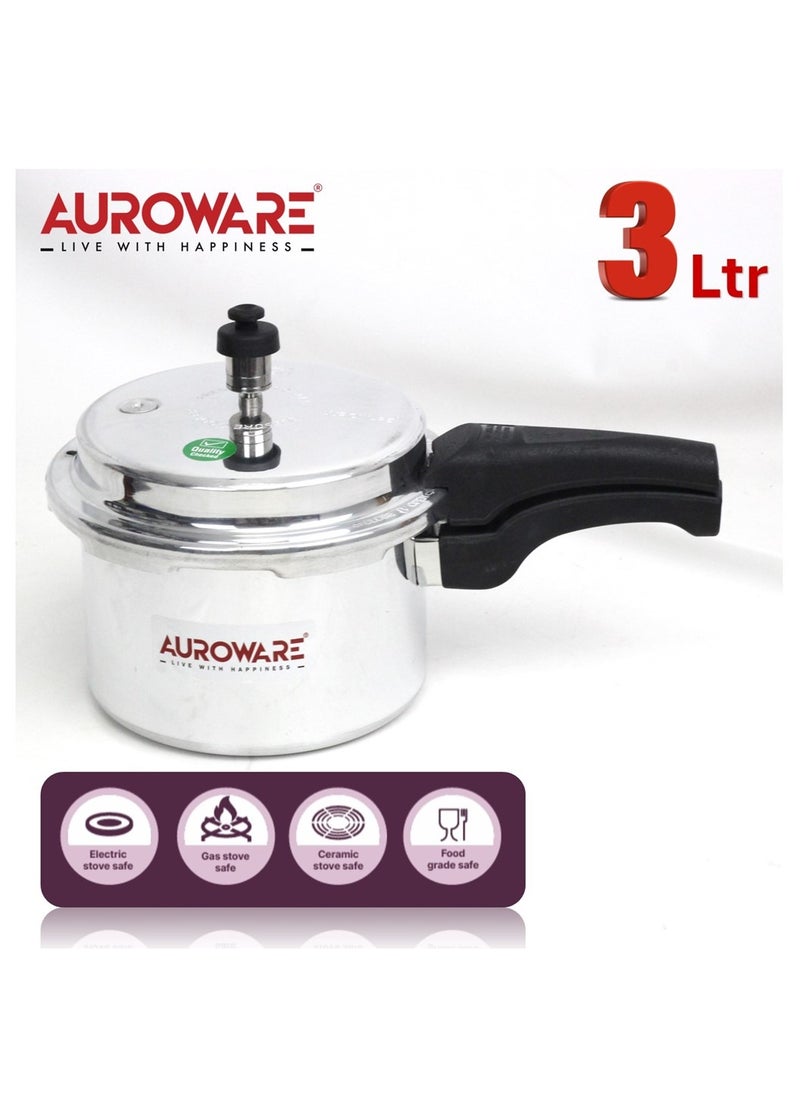 Auroware - Auroware 3 Litre Aluminium Pressure Cooker Heavy Duty Dishwasher safe Comfortable cooking for kitchen beef chicken mutton rice more - Image 1