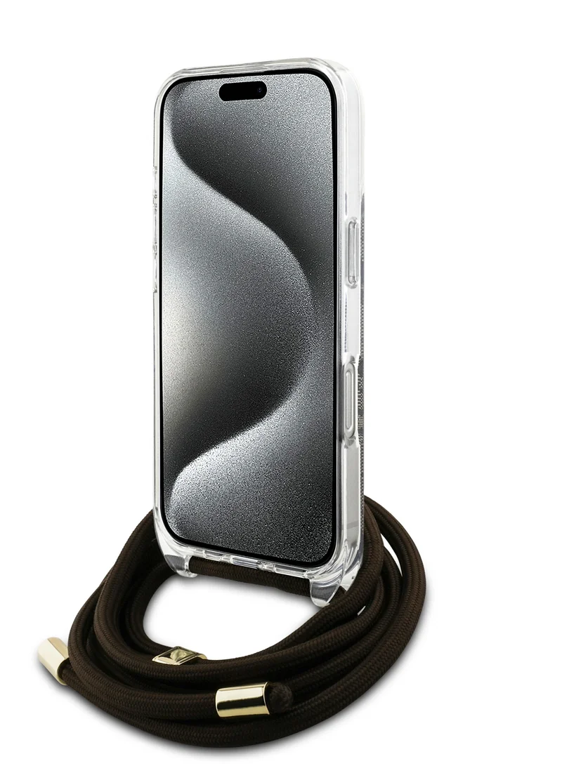 GUESS iPhone 16 Pro 4G Hard Case With Cross Body Cord / Easy Snap-on Cover / Lanyard for Drop Protection / Lightweight Case - Brown