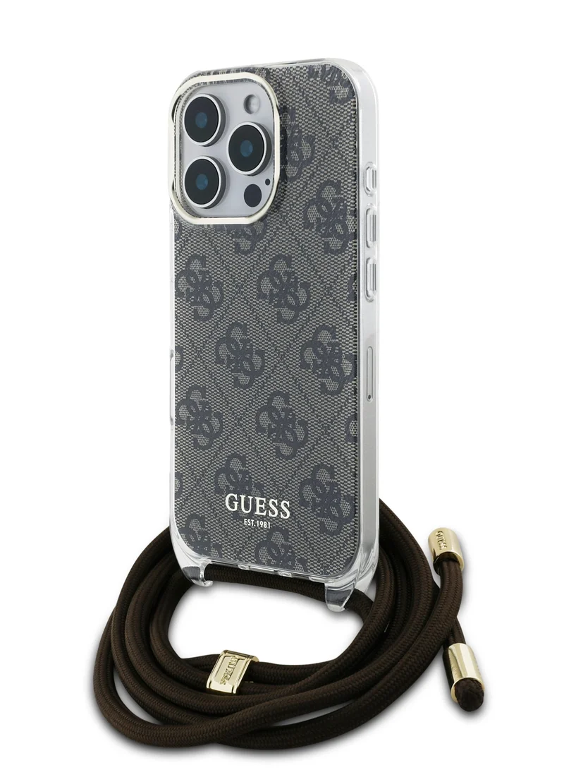 GUESS iPhone 16 Pro 4G Hard Case With Cross Body Cord / Easy Snap-on Cover / Lanyard for Drop Protection / Lightweight Case - Brown