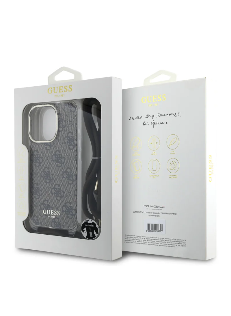 GUESS iPhone 16 Pro 4G Hard Case With Cross Body Cord / Easy Snap-on Cover / Lanyard for Drop Protection / Lightweight Case - Brown