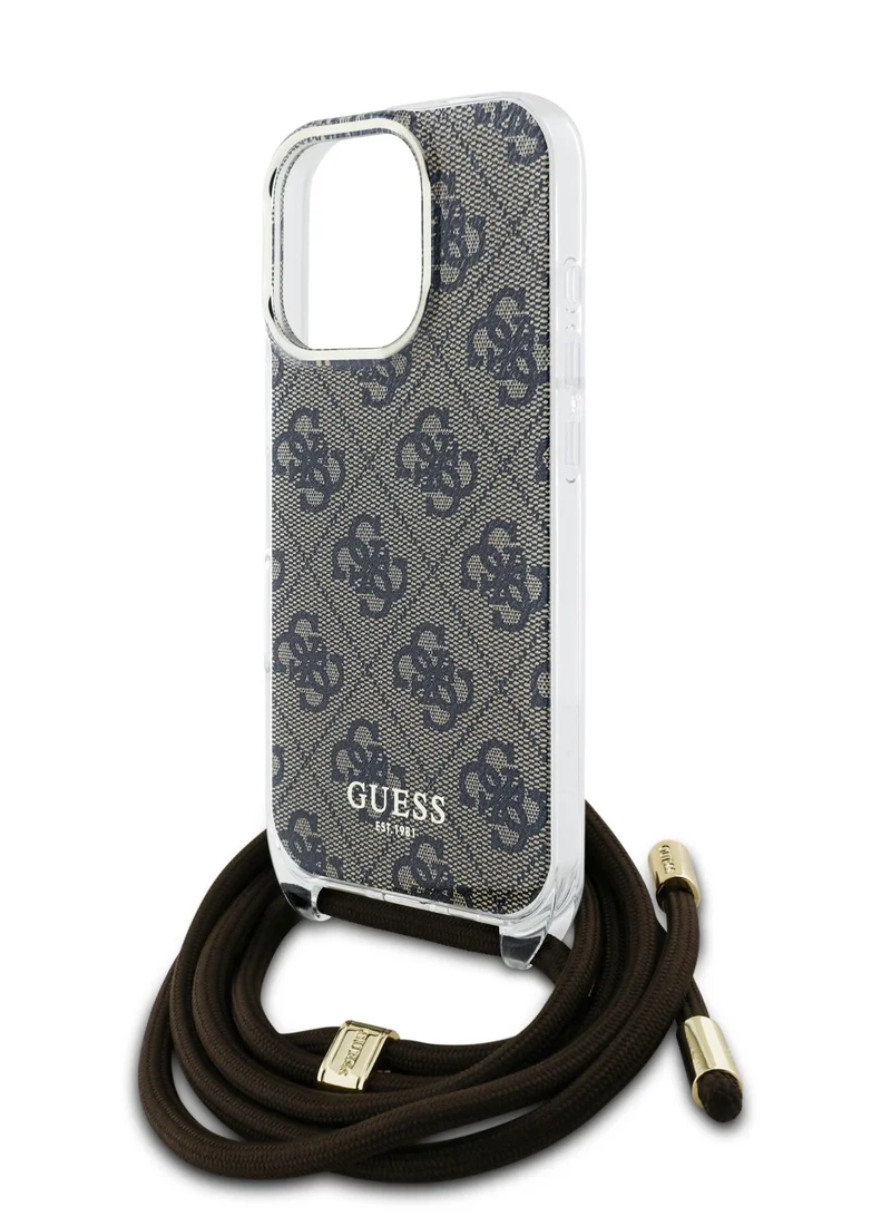 GUESS iPhone 16 Pro 4G Hard Case With Cross Body Cord / Easy Snap-on Cover / Lanyard for Drop Protection / Lightweight Case - Brown
