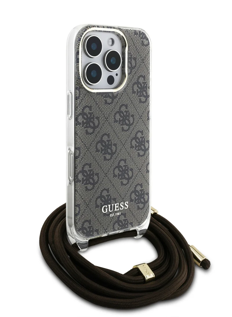 GUESS iPhone 16 Pro 4G Hard Case With Cross Body Cord / Easy Snap-on Cover / Lanyard for Drop Protection / Lightweight Case - Brown