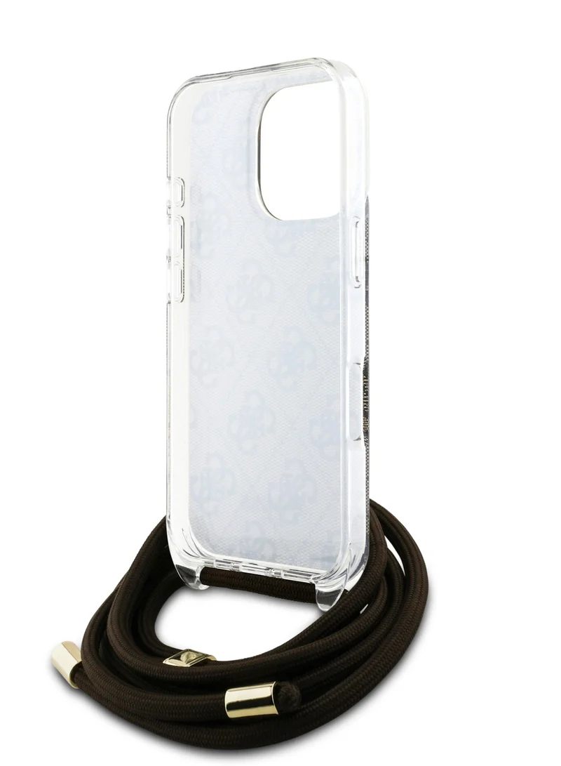 GUESS iPhone 16 Pro 4G Hard Case With Cross Body Cord / Easy Snap-on Cover / Lanyard for Drop Protection / Lightweight Case - Brown