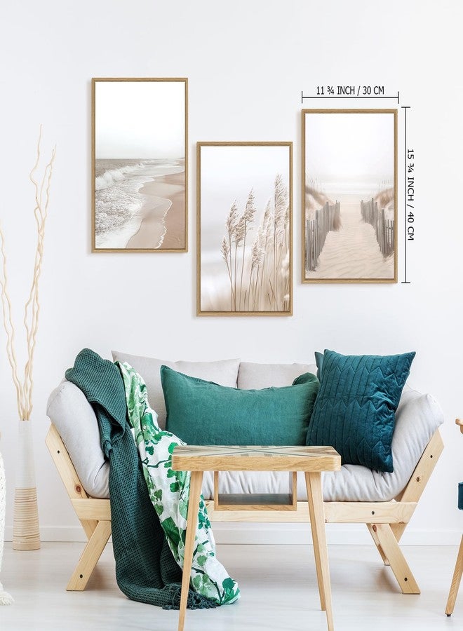 Zessonic Neutral Beach Pampas Grass Wall Art Boho Coastal Canvas Wall Decor, Ocean Shore Landscape Scene Nature Wilderness Prints Artwork for Living Room Bedroom Framed Ocean Theme, Set of 3, 12x16 Inch - Image 4