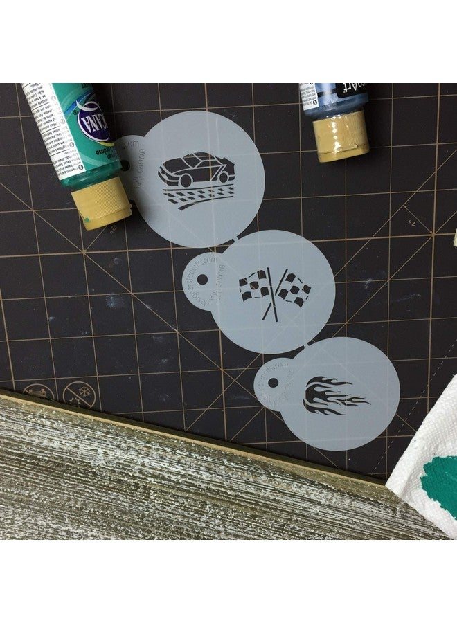 Designer Stencils C800 Mini Racecar Stencil Set, (Flame, Race Car and Checker Flag) Beige/semi-transparent - Image 4