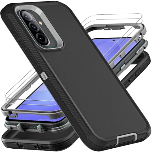 YKHJKLEC for Samsung Galaxy A36 5G Case Military Grade 3 in 1 Heavy Duty ShockproofDrop ProofDust Proof Case with 2Pcs Tempered Glass Screen Protector BlackGrey - Image 1