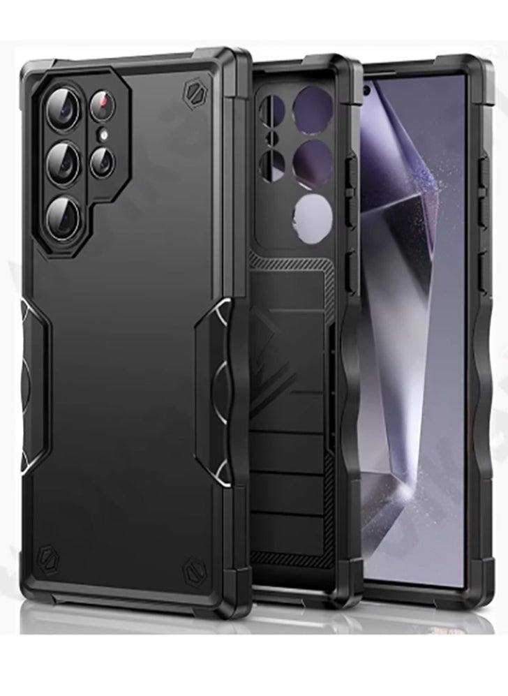 Generic - Armor Shield Case for Samsung Galaxy S25 Ultra Plastic and Silicone Protective Shockproof Scratch Resistant Cover(Black) - Image 1