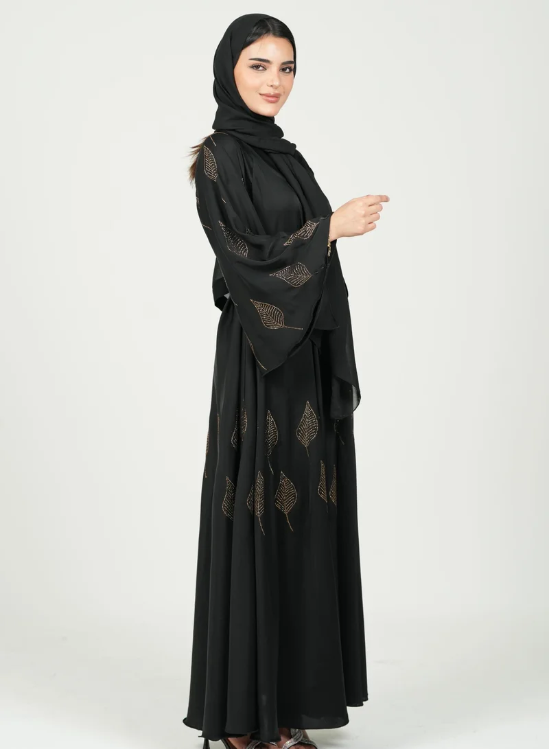 AL BENT AL SHARQIEH black abaya double cloche with hijab