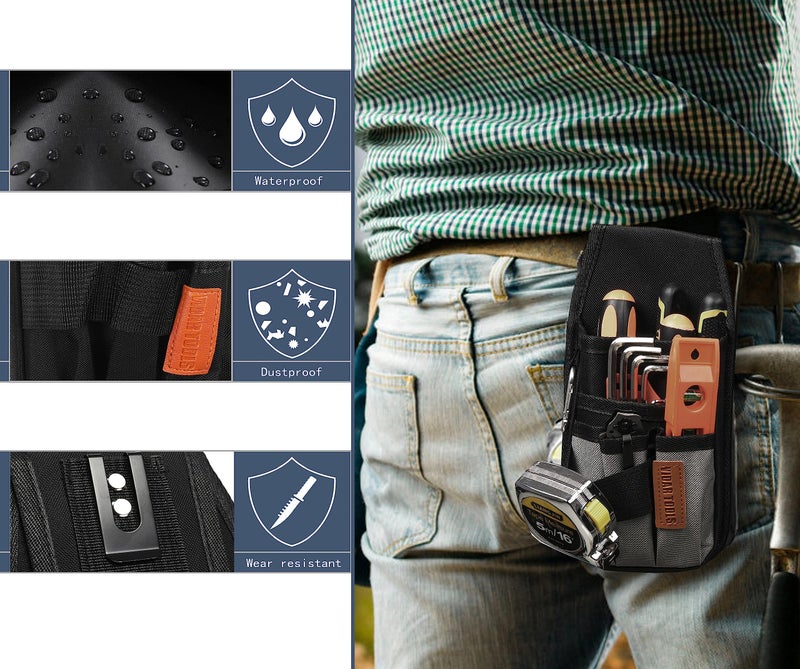 VIDAR TOOLS Small Tool Pouch with Belt Clip,Tool Pouch Bag.Tool Belt Pouches,Electrician Tool Pouch.Mini Organizer Pocket Attachment for Tool Belt,5 Pockets and Heavy-Duty Metal Belt Clip Attachment.â€¦ - Image 3