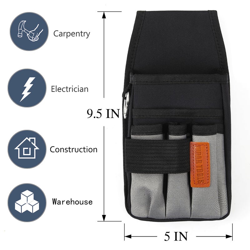 VIDAR TOOLS Small Tool Pouch with Belt Clip,Tool Pouch Bag.Tool Belt Pouches,Electrician Tool Pouch.Mini Organizer Pocket Attachment for Tool Belt,5 Pockets and Heavy-Duty Metal Belt Clip Attachment.â€¦ - Image 2
