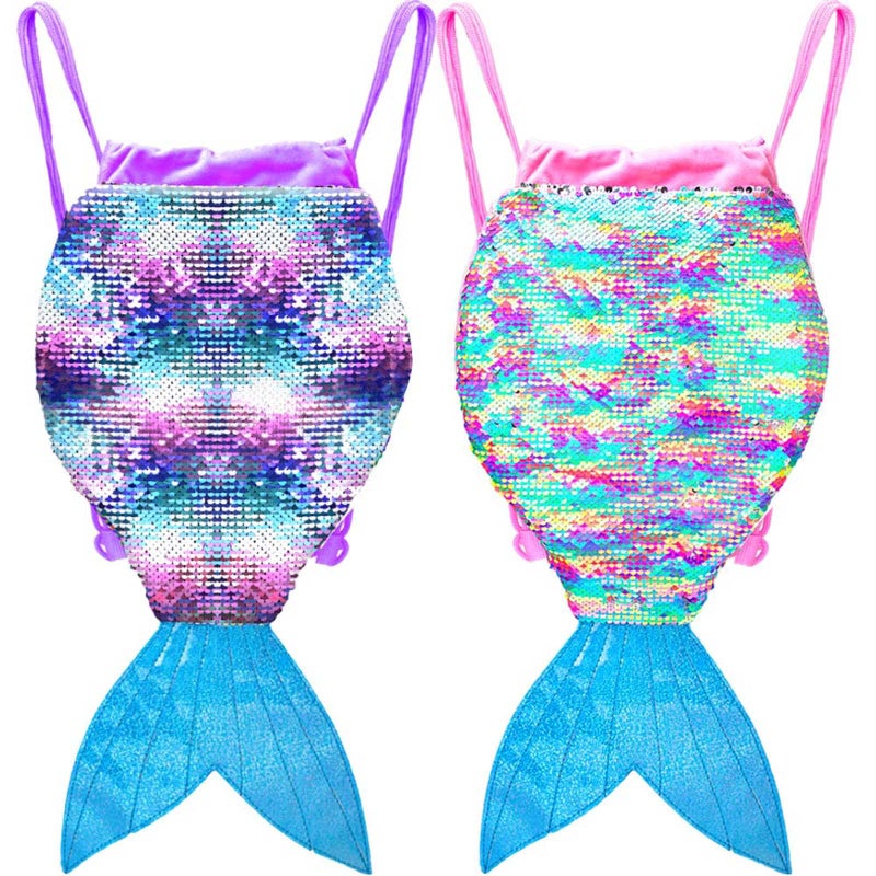 gxtvo 2PCS Mermaid Bag Girls Drawstring Backpack Kids gift Reversible Sequin Flip Color Change