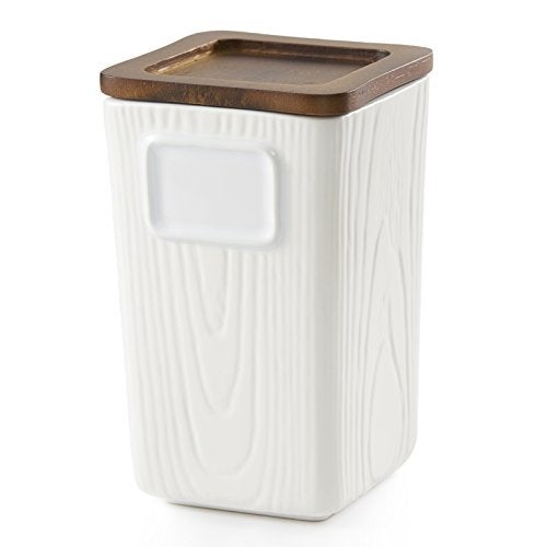 casaWare Stoneware Canister with Airtight Acacia Wood Lid, Rewriteable, Stackable, Tea/Coffee/Multi-purpose Storage - Image 2