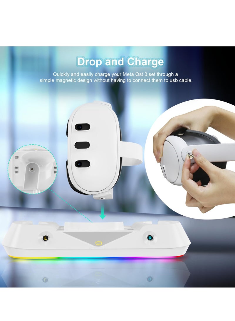 SYOSI Fast Charging Dock Compatible with Meta Quest 3, Magnetic Charging Station with RGB Light,2 Rechargeable Batteries for Oculus Quest 3 Headset and Touch Controllers - Image 2