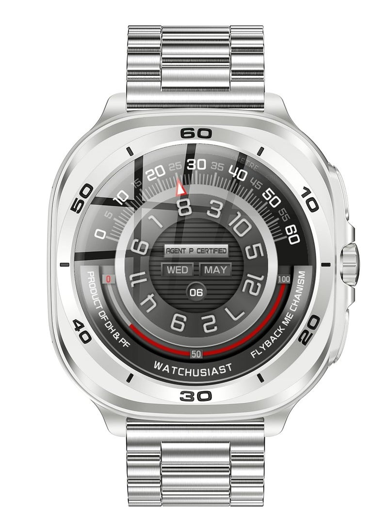 SWISS MILITARY - Swiss Military DOM7 Smartwatch 1.43" AMOLED, Bluetooth Calling, Multi Language, Health & Sports Tracking, Wireless Charging, 7 Days Battery, IP67, iOS/Android Compatible, Silver Frame with Steel Strap - Image 1
