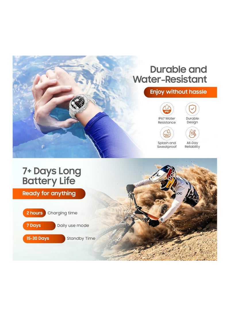 SWISS MILITARY - Swiss Military DOM7 Smartwatch 1.43" AMOLED, Bluetooth Calling, Multi Language, Health & Sports Tracking, Wireless Charging, 7 Days Battery, IP67, iOS/Android Compatible, Silver Frame with Steel Strap - Image 1