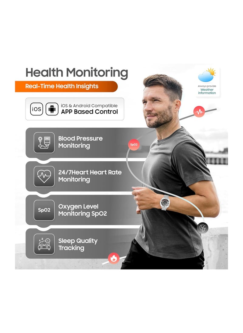 SWISS MILITARY - Swiss Military DOM7 Smartwatch 1.43" AMOLED, Bluetooth Calling, Multi Language, Health & Sports Tracking, Wireless Charging, 7 Days Battery, IP67, iOS/Android Compatible, Silver Frame with Steel Strap - Image 1
