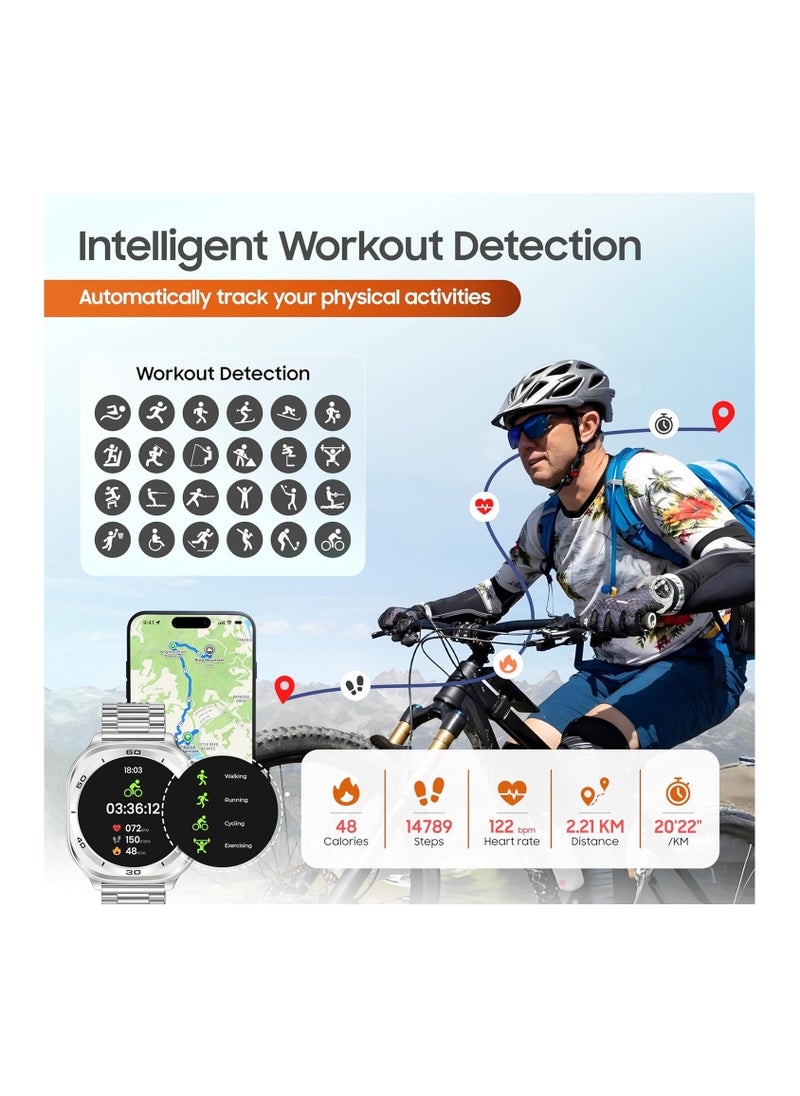 SWISS MILITARY - Swiss Military DOM7 Smartwatch 1.43" AMOLED, Bluetooth Calling, Multi Language, Health & Sports Tracking, Wireless Charging, 7 Days Battery, IP67, iOS/Android Compatible, Silver Frame with Steel Strap - Image 1