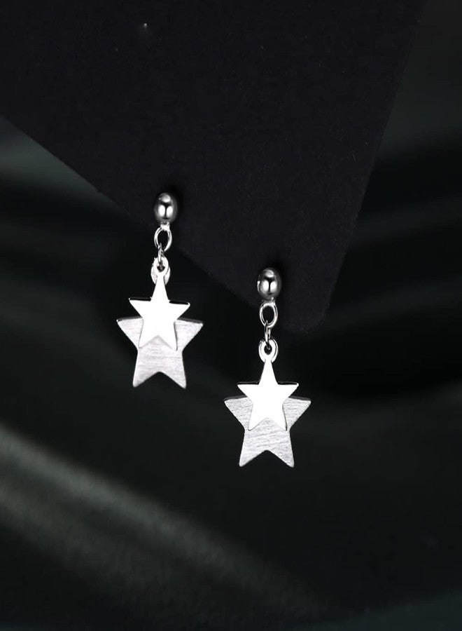 Reffeer Solid 925 Sterling Silver Double Star Stud Earrings for Women Teen Girls Small Star Stud Earrings Drops (A-Silver) - Image 5