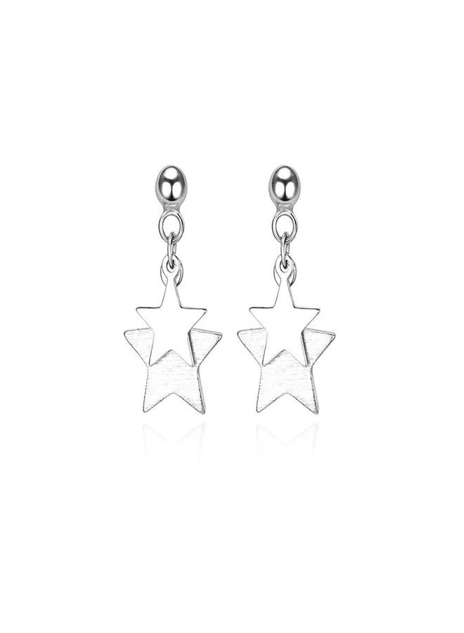 Reffeer Solid 925 Sterling Silver Double Star Stud Earrings for Women Teen Girls Small Star Stud Earrings Drops (A-Silver) - Image 1