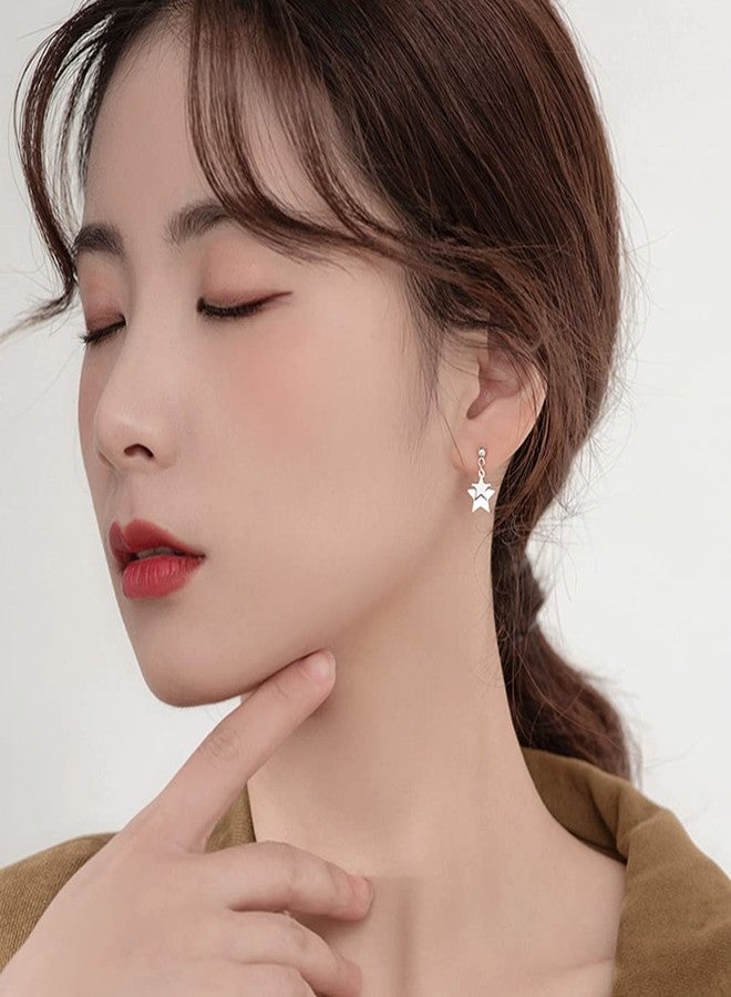 Reffeer Solid 925 Sterling Silver Double Star Stud Earrings for Women Teen Girls Small Star Stud Earrings Drops (A-Silver) - Image 2
