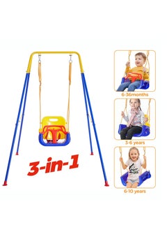 Generic Toddler Swing Set, Heavy-Duty Indoor Outdoor Baby Swing Seat w/Safety Harness&Handrails, Folding Metal Stand & Clear Instruction, Easy to Assemble & Store  - Image 2