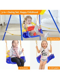Generic Toddler Swing Set, Heavy-Duty Indoor Outdoor Baby Swing Seat w/Safety Harness&Handrails, Folding Metal Stand & Clear Instruction, Easy to Assemble & Store  - Image 3