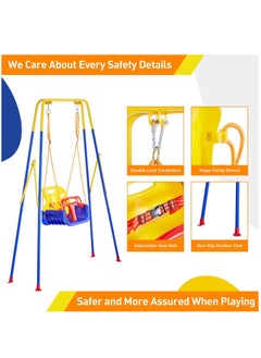 Generic Toddler Swing Set, Heavy-Duty Indoor Outdoor Baby Swing Seat w/Safety Harness&Handrails, Folding Metal Stand & Clear Instruction, Easy to Assemble & Store  - Image 4
