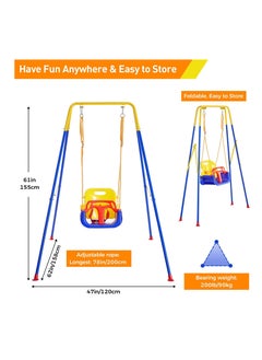 Generic Toddler Swing Set, Heavy-Duty Indoor Outdoor Baby Swing Seat w/Safety Harness&Handrails, Folding Metal Stand & Clear Instruction, Easy to Assemble & Store  - Image 5