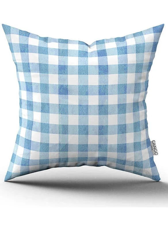 Cango Home Double Sided Blue White Checkered Digital Printed Throw Pillow Cover CGH1091