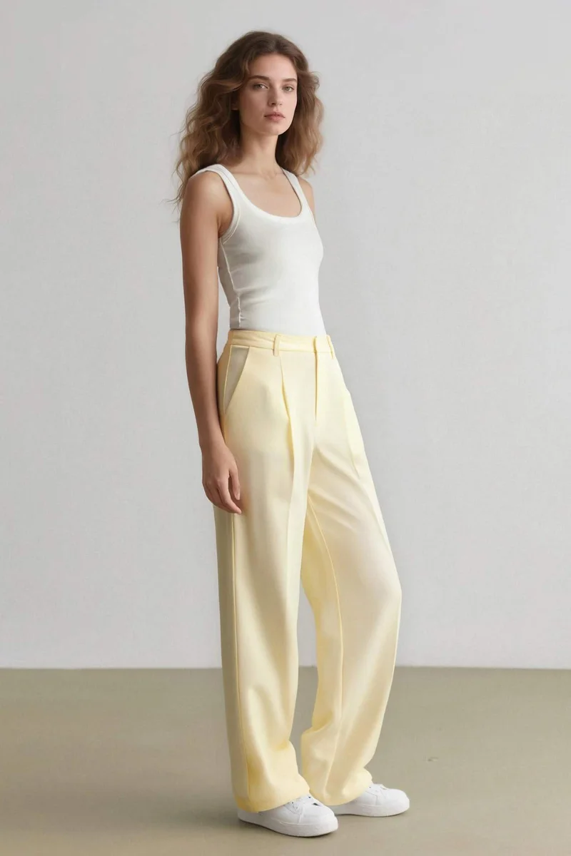 ديفاكتو High Waist Straight Fit Linen Fabric Trousers