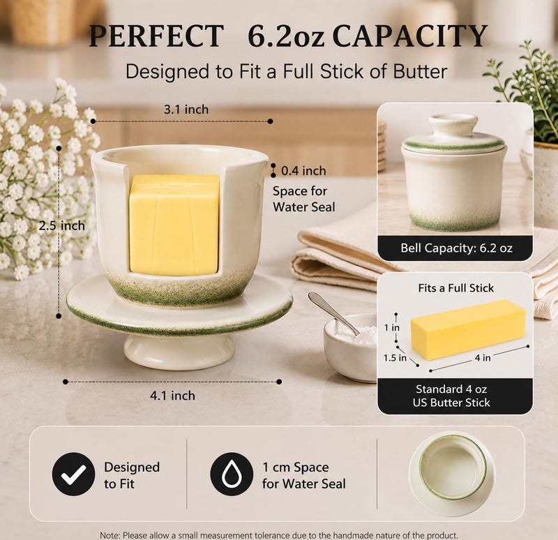 teapeak Ombre Green Butter Dish with Lid for Countertop, French Butter Crock with Water Line, Ceramic Butter Keeper Keeps Butter Soft & Spreadable at Room Temperature, 6.5 oz - Image 5