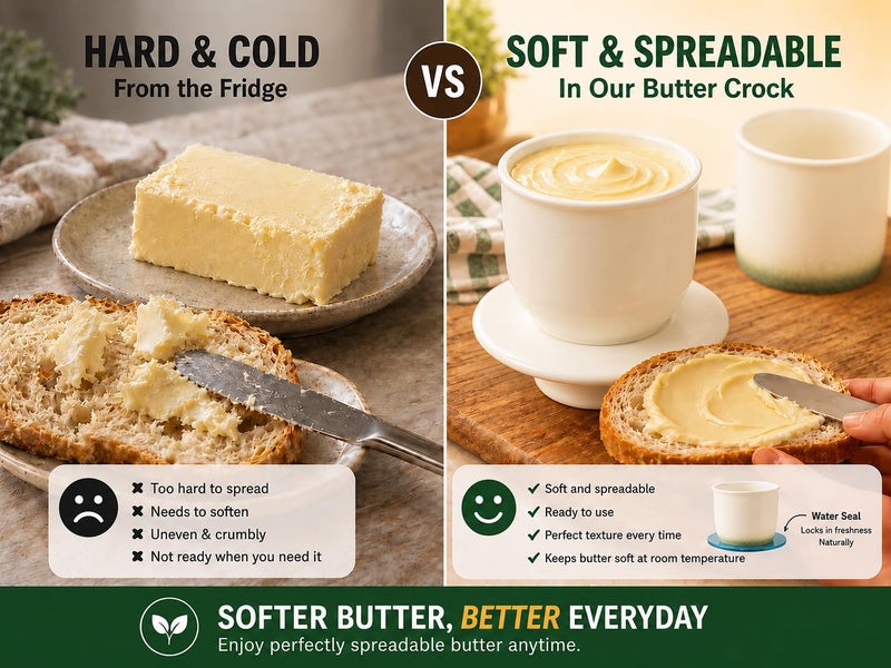 teapeak Ombre Green Butter Dish with Lid for Countertop, French Butter Crock with Water Line, Ceramic Butter Keeper Keeps Butter Soft & Spreadable at Room Temperature, 6.5 oz - Image 2