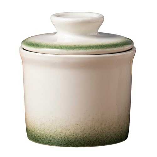 teapeak Ombre Green Butter Dish with Lid for Countertop, French Butter Crock with Water Line, Ceramic Butter Keeper Keeps Butter Soft & Spreadable at Room Temperature, 6.5 oz - Image 1