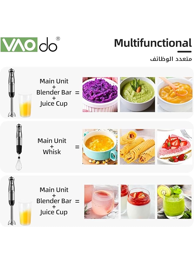 VAOdo 8 In 1 Hand Blender, Electric Stick Blender Set, 700W Anti Splash, Storage Save Space, Scratch Resistant, Ice Crushing, Multi Attachments - Image 2