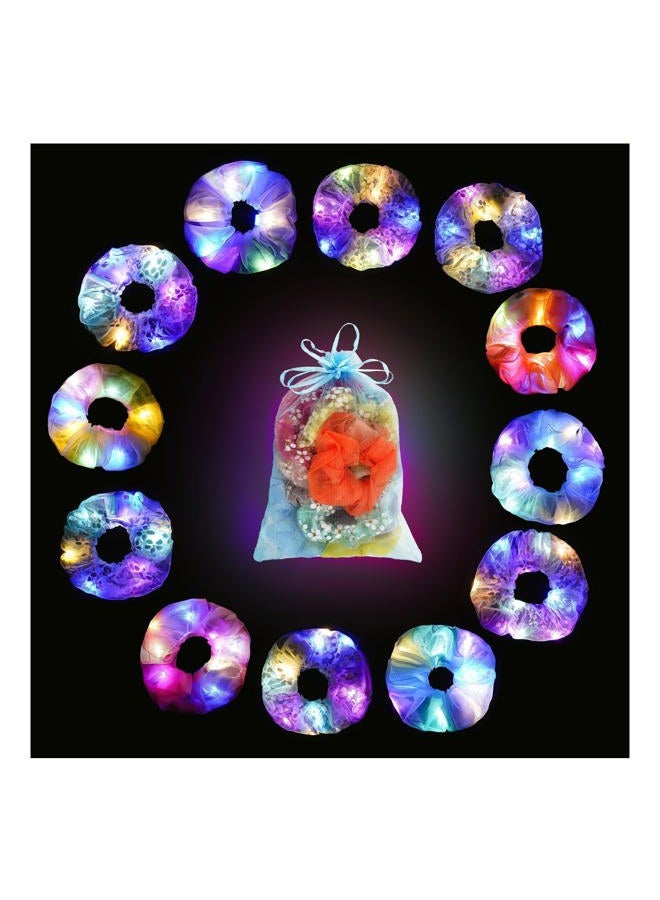 Lolalet 12PCS LED Light Up Hair Scrunchies, Neon Hair Ties, Glow in the Dark Accessories for Sleepover Party Favors, Colorful Elastic Band for Rave Festival Dance Night Events -Style B  - Image 1