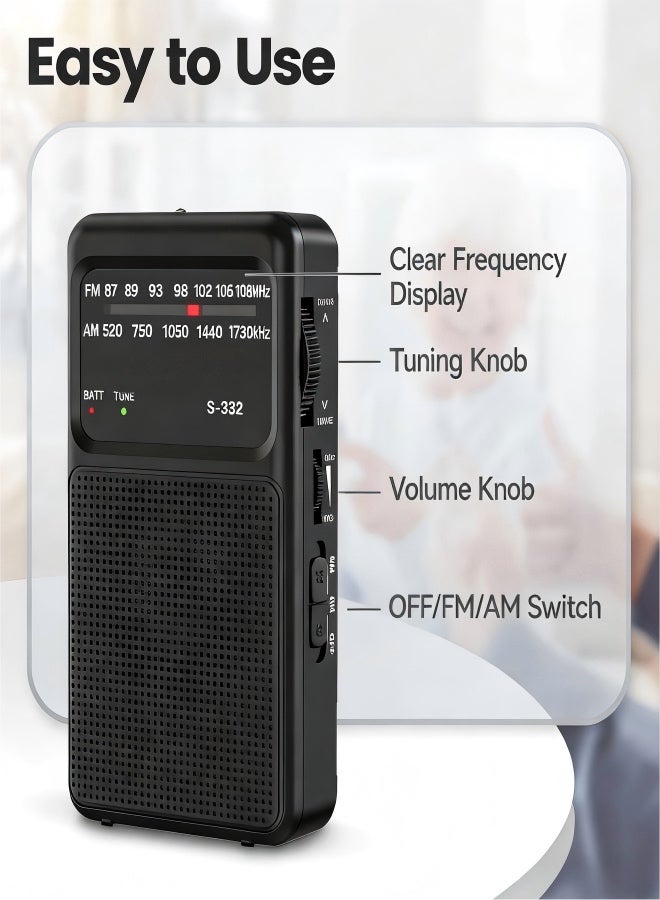 Portable Radio AM FM with Flashlight,Transistor Radios with Loud Speaker, Headphone Jack, AA Battery Operated Radios for Long Range Excellent Reception,Pocket Radio for Indoor/Outdoor or Emergency Use - Image 5