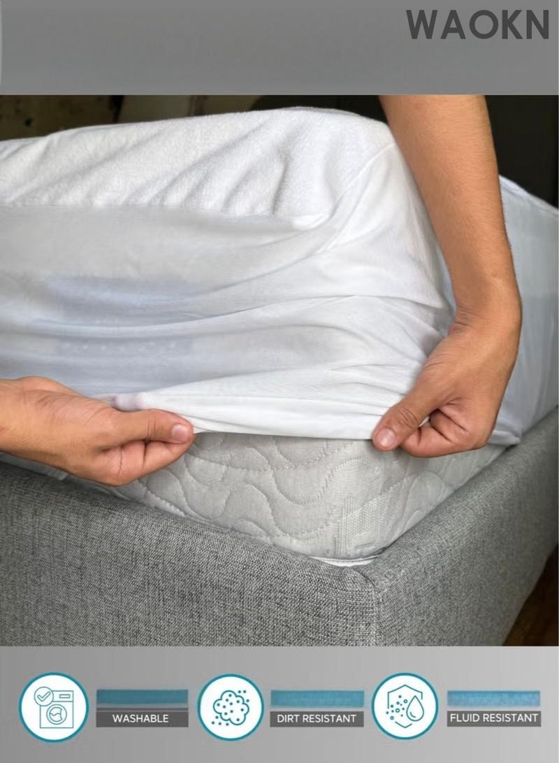 دبليو أيه أو كي أن غطاء واقٍ للمرتبة مقاوم للماء، مصنوع من مادة صوف المرجان، مع حساسية منخفضة لحماية البشرة بشكل أفضل، ووسائد ناعمة وجيدة التهوية، وقطن خالٍ من الضوضاء لحماية مريحة، وغطاء واقٍ للمرتبة كبير الحجم بلون سادة. - Image 5