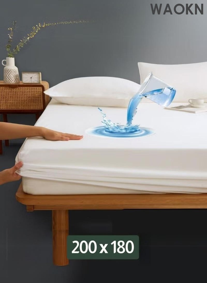 دبليو أيه أو كي أن غطاء واقٍ للمرتبة مقاوم للماء، مصنوع من مادة صوف المرجان، مع حساسية منخفضة لحماية البشرة بشكل أفضل، ووسائد ناعمة وجيدة التهوية، وقطن خالٍ من الضوضاء لحماية مريحة، وغطاء واقٍ للمرتبة كبير الحجم بلون سادة. - Image 1