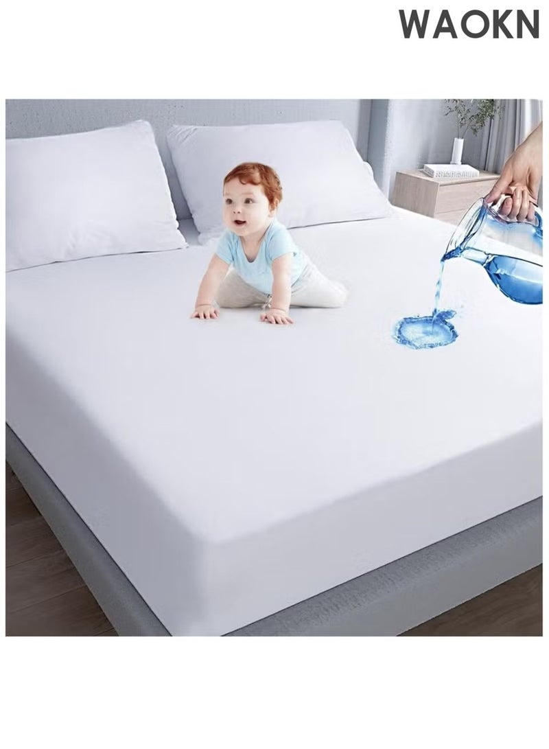 دبليو أيه أو كي أن غطاء واقٍ للمرتبة مقاوم للماء، مصنوع من مادة صوف المرجان، مع حساسية منخفضة لحماية البشرة بشكل أفضل، ووسائد ناعمة وجيدة التهوية، وقطن خالٍ من الضوضاء لحماية مريحة، وغطاء واقٍ للمرتبة كبير الحجم بلون سادة. - Image 3