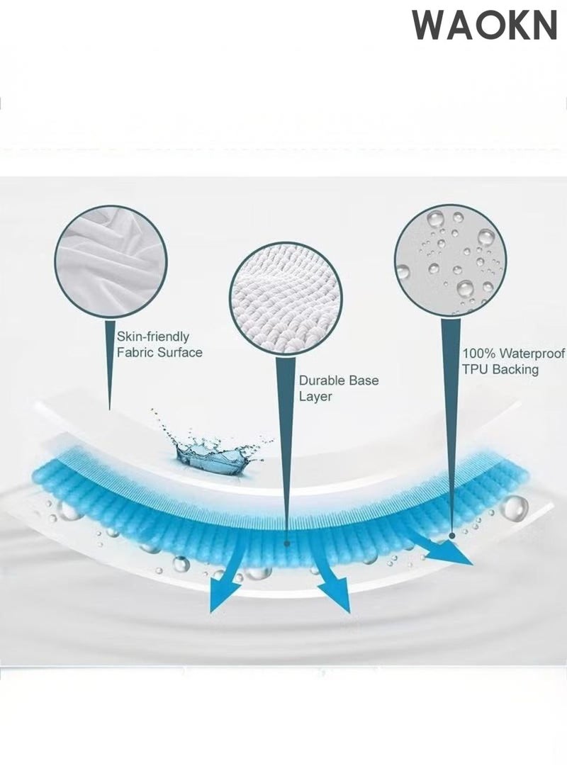 دبليو أيه أو كي أن غطاء واقٍ للمرتبة مقاوم للماء، مصنوع من مادة صوف المرجان، مع حساسية منخفضة لحماية البشرة بشكل أفضل، ووسائد ناعمة وجيدة التهوية، وقطن خالٍ من الضوضاء لحماية مريحة، وغطاء واقٍ للمرتبة كبير الحجم بلون سادة. - Image 4