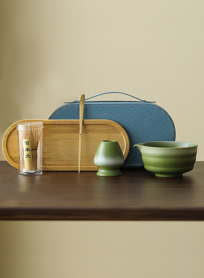 Chillspace 5 pcs Matcha Set with Bag, Matcha Whisk and Bowl Set include Bamboo Whisk, Matcha Bowl with Spout, Scoop, Bamboo Saucer & Whisk Holder for Traditional Tea Ceremony Starter Kit Gift (Green) - Image 1
