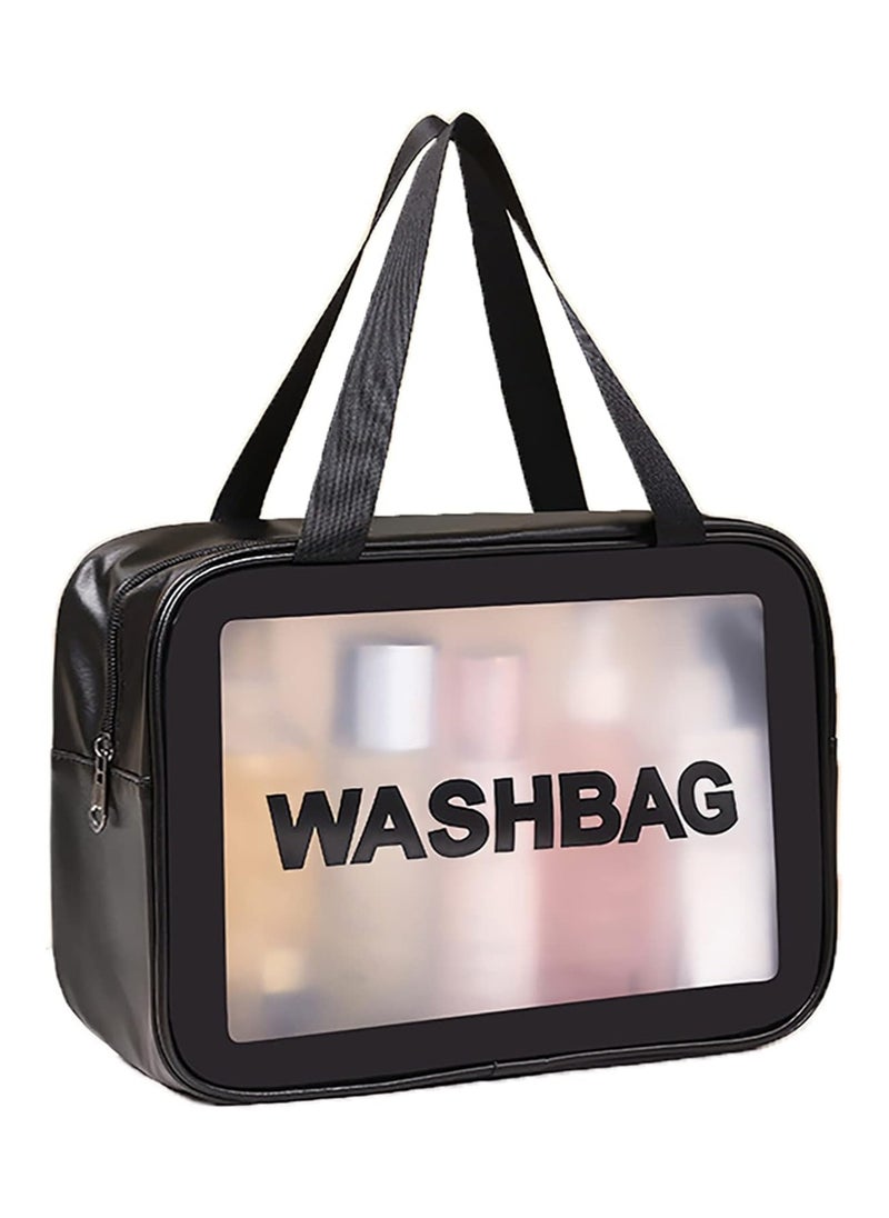 Generic Travel Toiletry Bag for Women and Men, Matte Translucent Toiletry Bag with Handy Handle, Makeup Cosmetic Organizer Bag for Travel Toiletries Accessories (Black)  - Image 1