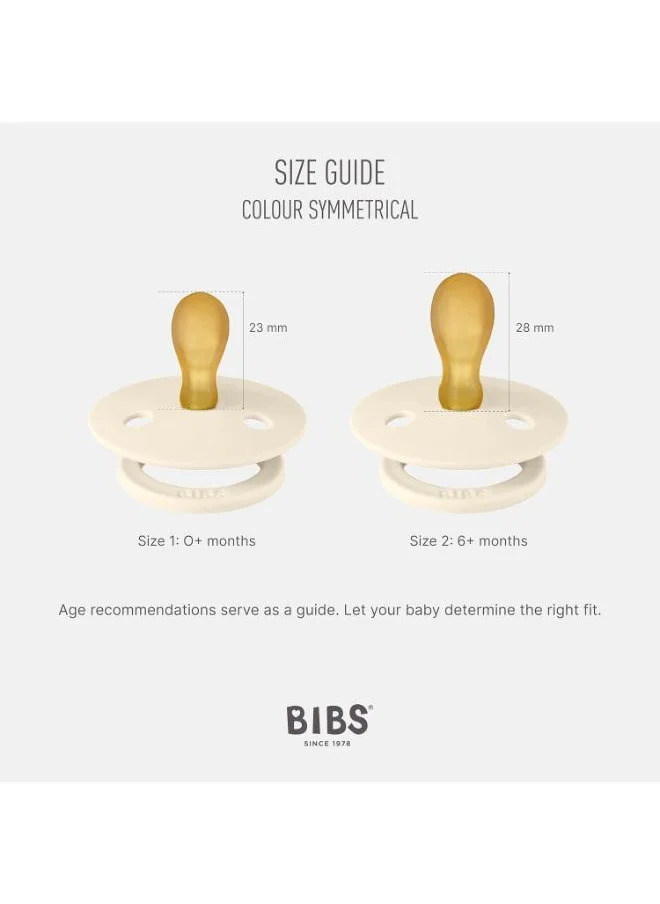 BIBS Pack of 2 Colour Symmetrical Glow Pacifiers Bpa Free, Glow In The Dark Symmetrical Natural Rubber/Latex, Made In Denmark. Size 1 (0 - 6 Months ), Blush Glow/Vanilla Glow