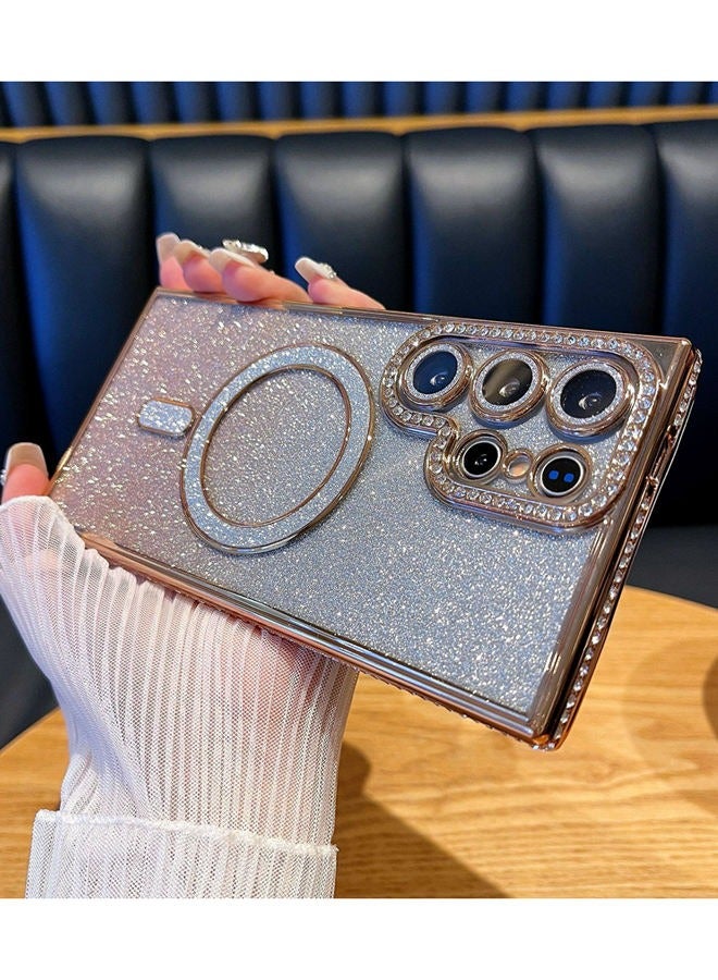 for Samsung S25 Ultra Case，Full Camera Lens Protector，Sparkly Magnetic Ring，Diamond Edge，Glitter Bling Gradient Samsung S25 Ultra Cover，Elegant Shockproof Phone Case for Women Girls， Gold - Image 1