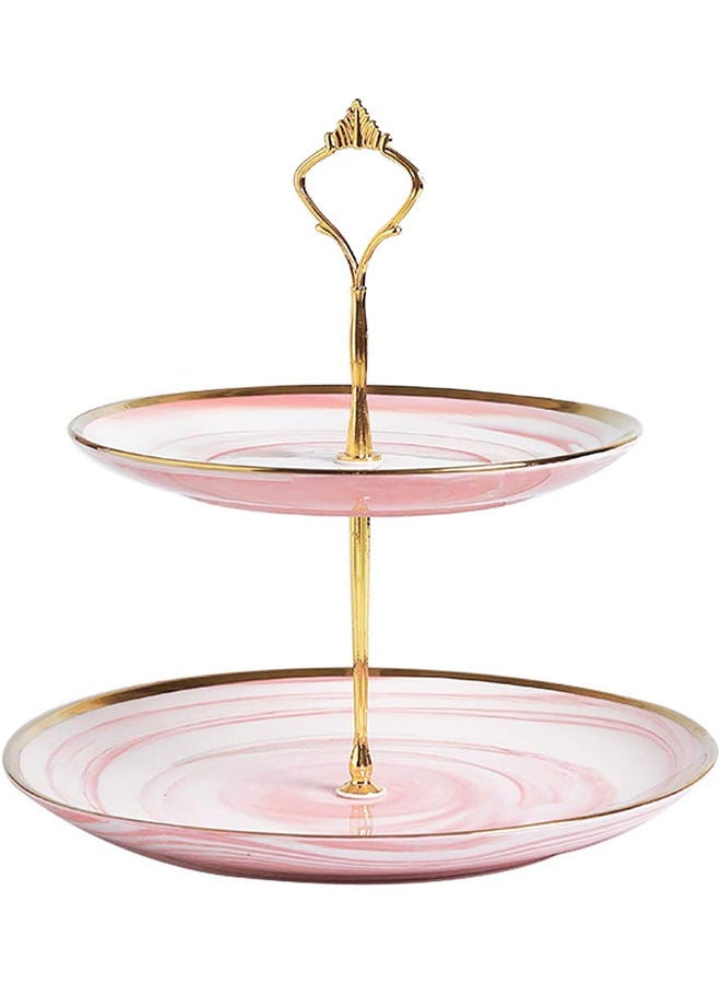 2-Tier Ceramic Cupcake Stand Pink/Gold - Image 1