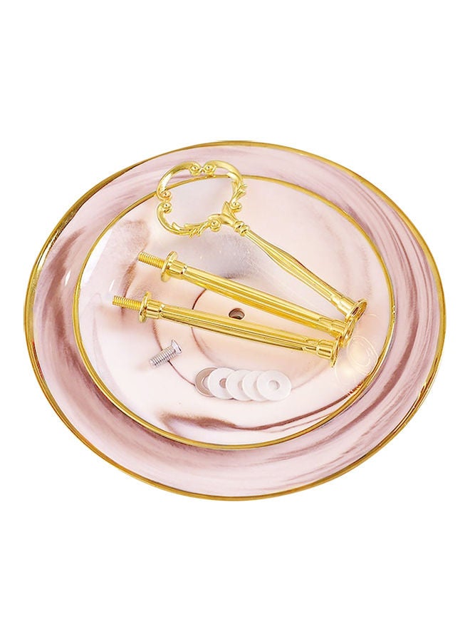 2-Tier Ceramic Cupcake Stand Pink/Gold - Image 2