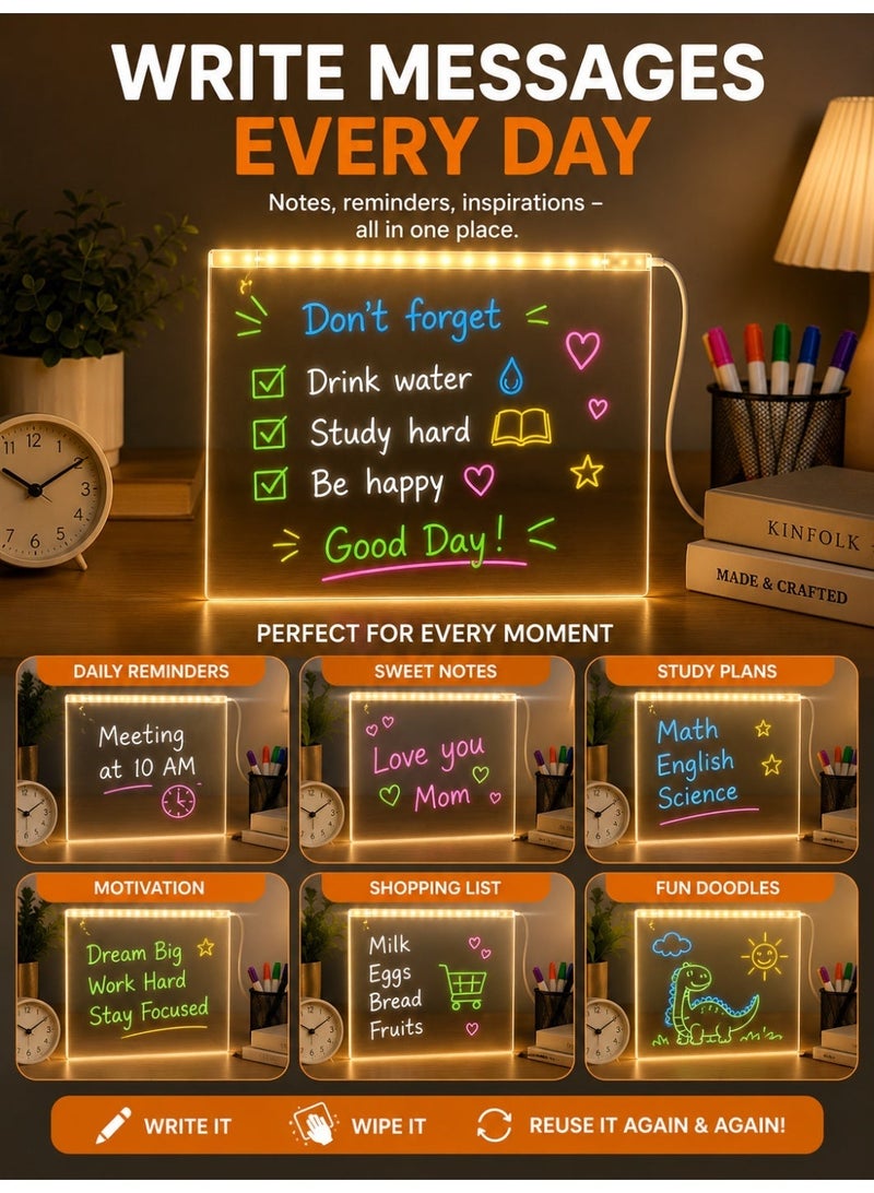 Eworld LED Acrylic Drawing Board for Kids, USB Powered Reusable Erasable Drawing & Writing Board with LED Light, Acrylic Tracing Board, 5 Color Markers, DIY Templates, Folding Stand, Cleaning Cloth & USB Cable, 20 × 20 cm - Image 5